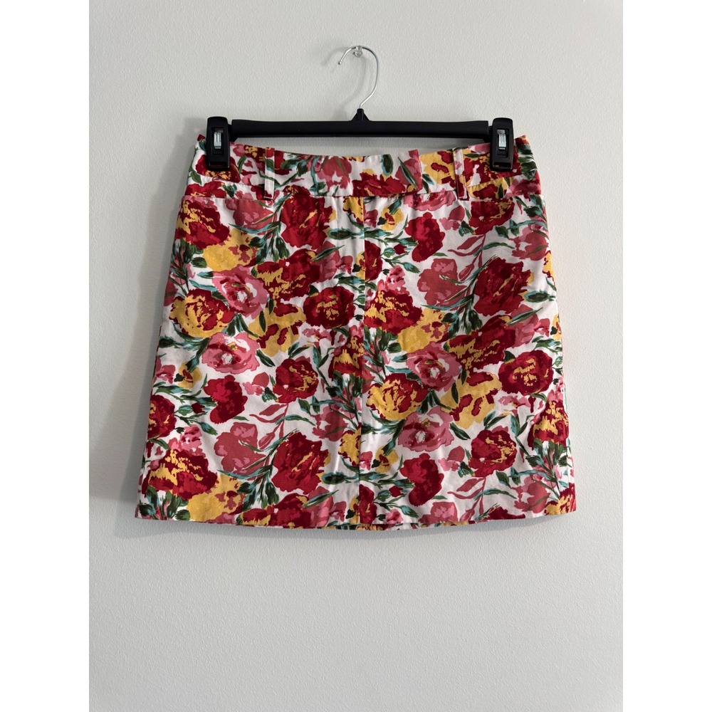 Ann Taylor Loft Floral Mini Skirt Womens 6 P Red Yellow Pink Cotton Twill spring